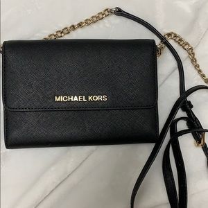MICHAEL KORS JET SET SAFFIANO LEATHER CHAIN WALLET